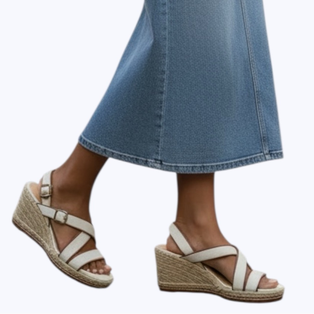 Talbots Chic Canvas Espadrille Platform Sandals Size 9M Neutral Strappy